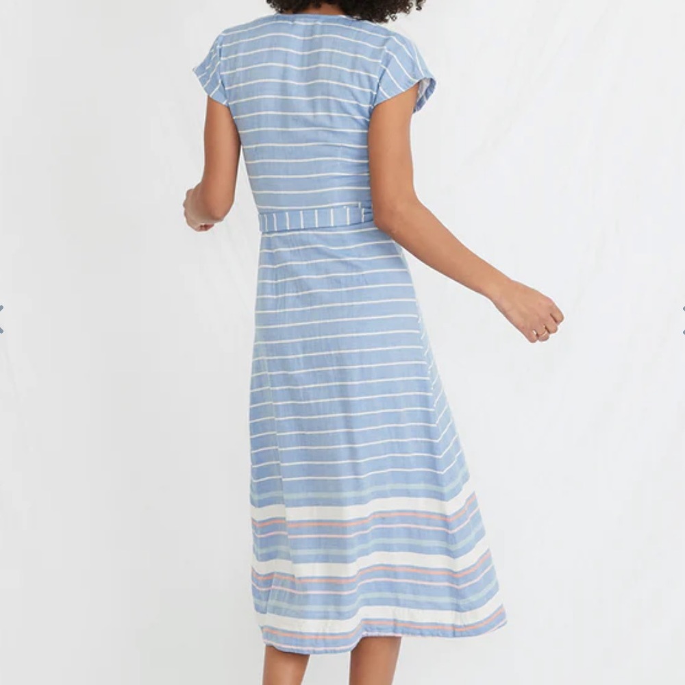 MARINE LAYER Maddie Wrap Dress in Blue/White Stripe Size XS Nautical Feminine - Picture 2 of 9